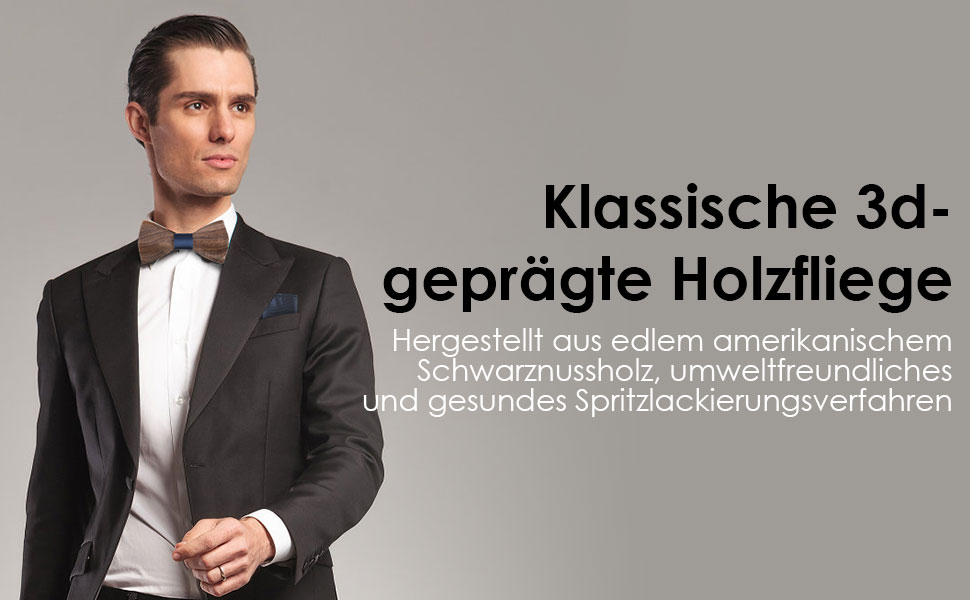 Дерев'яна краватка-метелик чоловіча Walnussholz з нагрудною хусткою, комплект для костюма, дерев'яні запонки, блакитна. Для весілля, вечері, ділових зустрічей