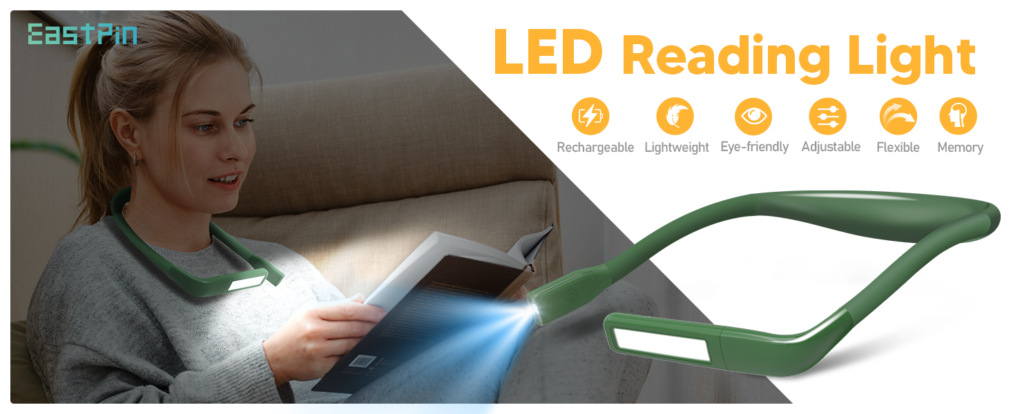 LED лампа на шию для читання Buch: світло для книги, в'язання, рукоділля (зелена). 3 режими освітлення