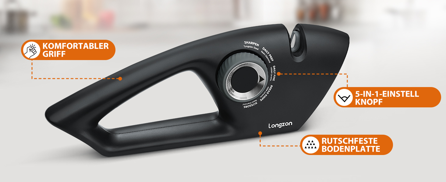 Точилка для ножів Longzon 5-в-1 з регулюванням, антиковзаючі рукавички, для сталі та зубчастих ножів