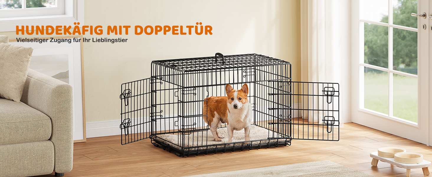 Клітка для собак Yaheetech 90x56x63 см, розкладний вольєр з перегородкою, 2 двері, висувна піддон, чорна, для дому та транспортування