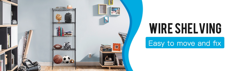 BestOffice 5-Tier Wire Shelving Unit - Heavy Duty Metal Storage Rack