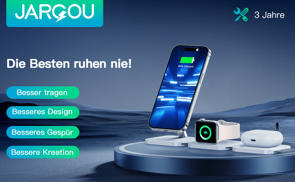 Зарядна станція JARGOU 3-в-1 для Apple: Watch, iPhone (MagSafe) | Підтримка iPhone 17 Pro Max, 16, 15, 14, 13, 12, AirPods Pro 4 3 2, Series