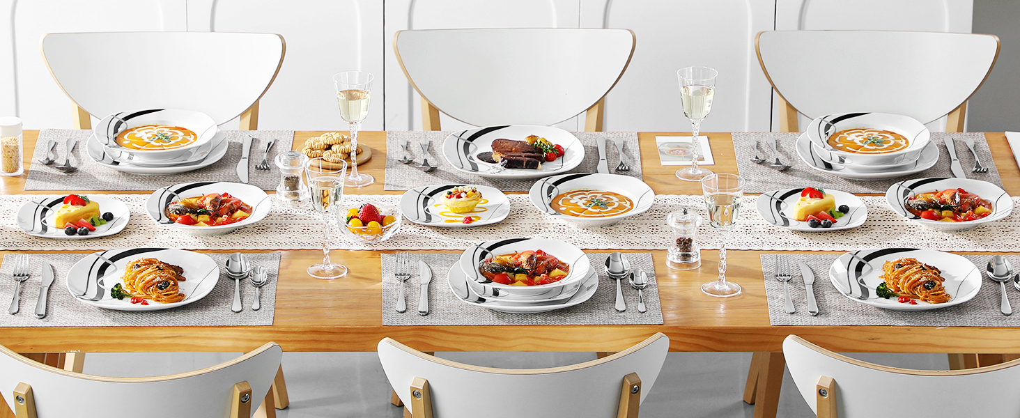 Набір посуду VEWEET FIONA 24 шт. для 6 осіб: 6 тарілок, 6 десертних тарілок, 6 супових тарілок, 6 мисок