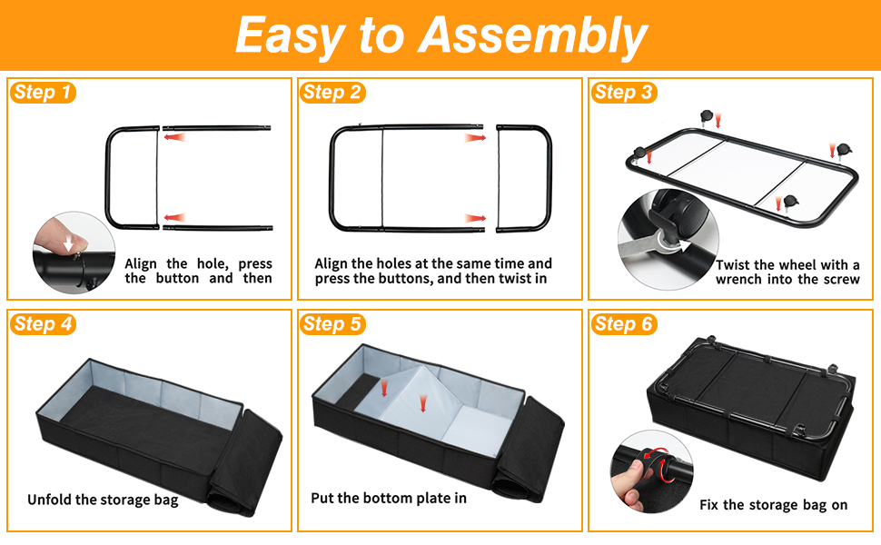 Підліжкова комода на колесах 50л, 2 шт. Складна підліжкова комода з кришкою та блискавкою, велика підліжкова система зберігання на колесах чорного кольору з металевою основою для одягу, ковдр, постільної білизни