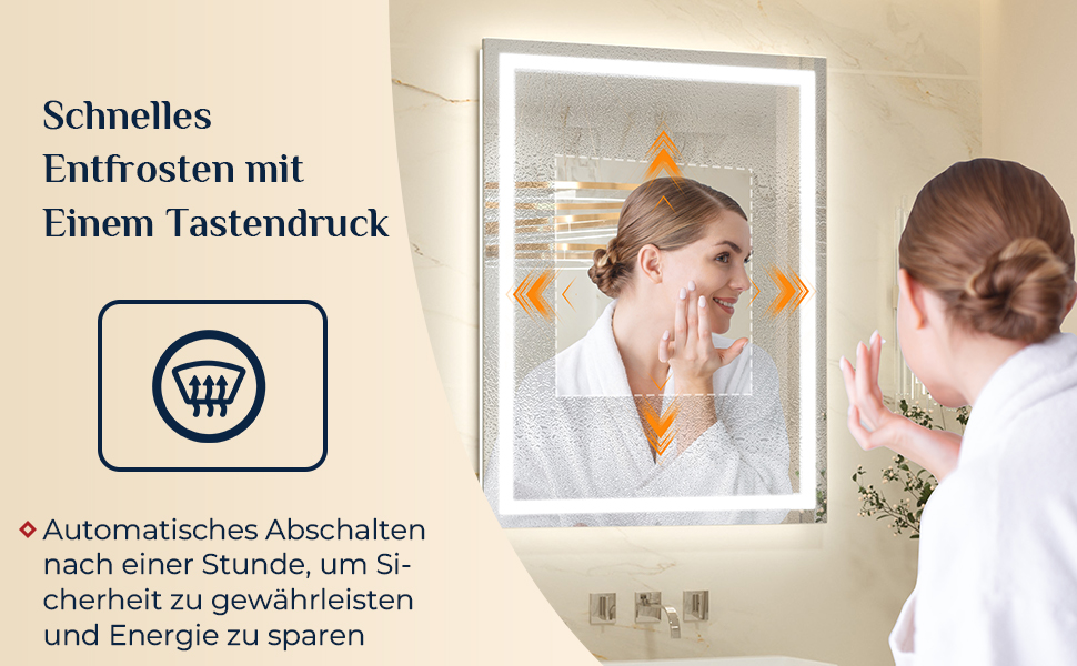 Дзеркало для ванної кімнати Keonjinn з підсвічуванням, чорний металевий каркас 60x80 см, LED, антизапар, сенсорне керування, 3 кольори світла, регулювання яскравості, пам'ять, настінне дзеркало