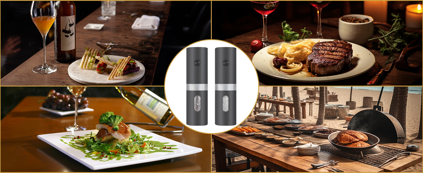 Електричні млини для солі та перцю 2 шт. Набір, батарейне живлення, LED-підсвічування, регулювання помелу, чорний (Стиль 2)