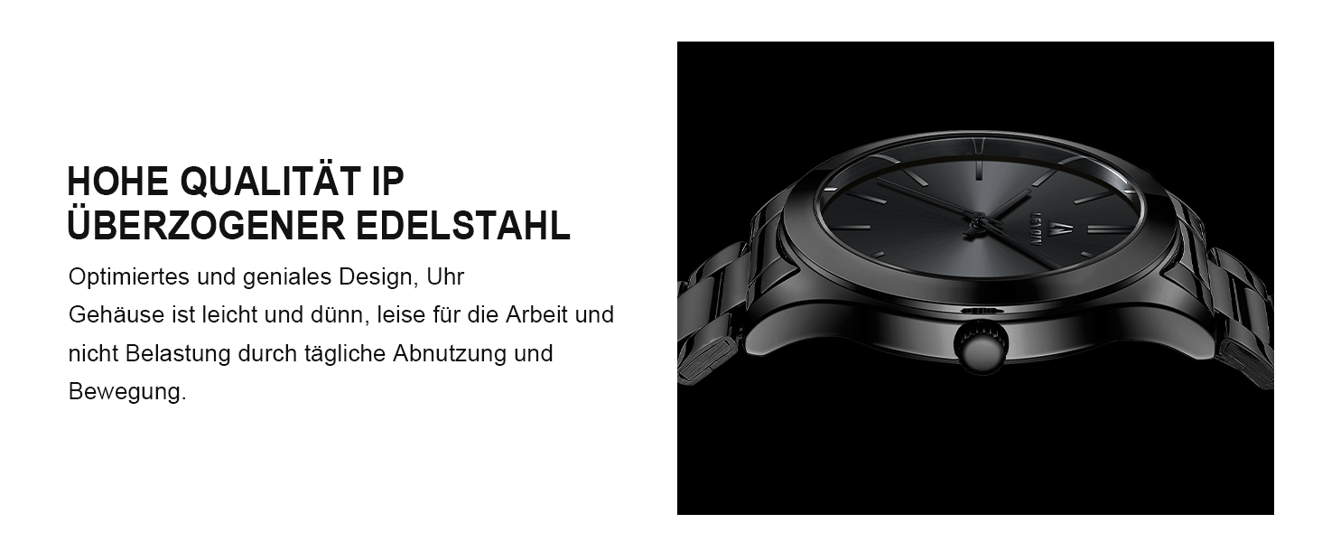 Чоловічий годинник LN LENQIN з нержавіючої сталі, водостійкий (30м), кварцовий, аналоговий, для бізнесу та повсякденного носіння (01 - Чорний)