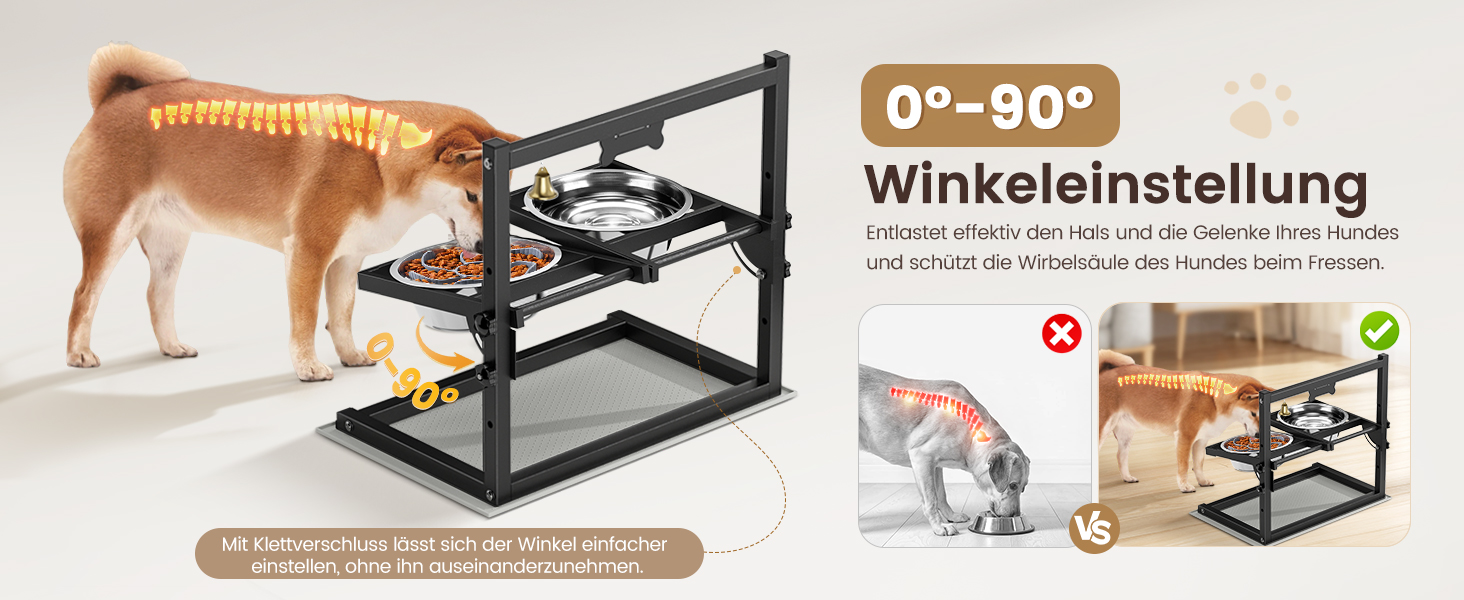 Підвищена годівниця для собак Sunowl, регульована висота та кут, 2 миски, нержавіюча сталь, повільне годування, антиковзаюча підставка
