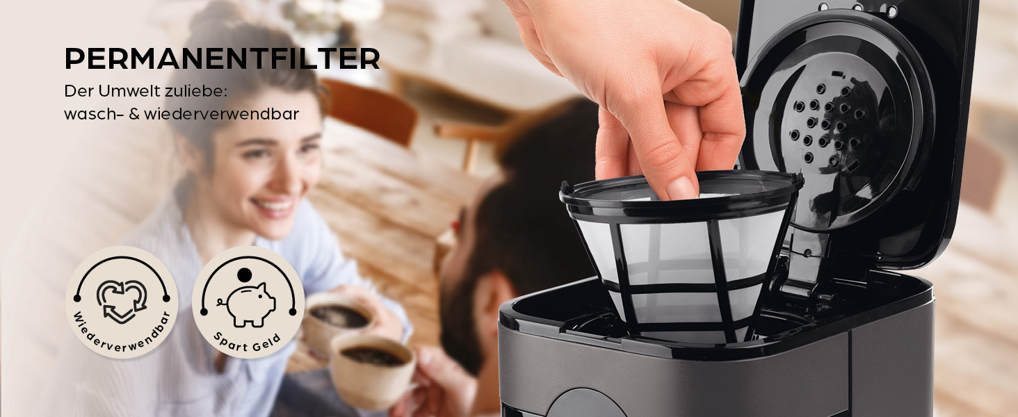 Кавомашина Barista Filterkaffeemaschine з регульованим млинком та термосклом | Функція підігріву, таймер 24г та постійний фільтр | На 10 чашок кави | Кавоварка для зерен та меленої кави [Нержавіюча сталь] (11) Сіра