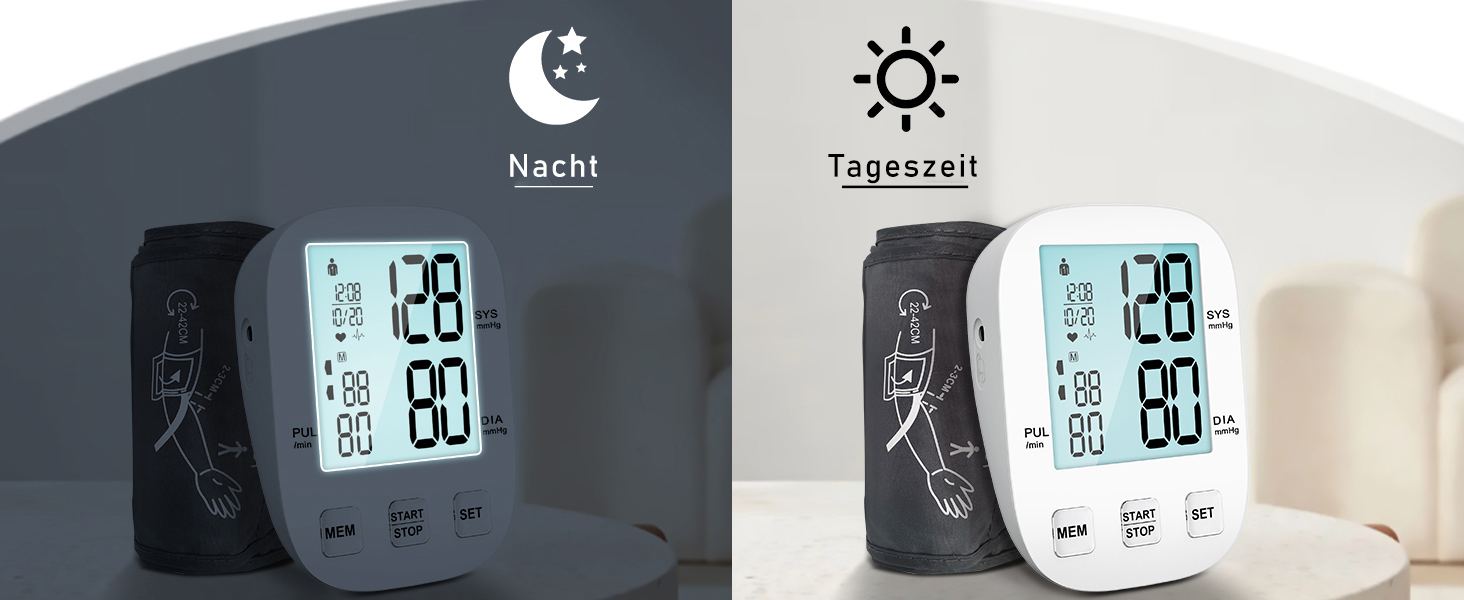 Цифровий тонометр на плече для дому, з регульованою манжетою та підсвічуванням дисплея (для людей похилого віку), білий