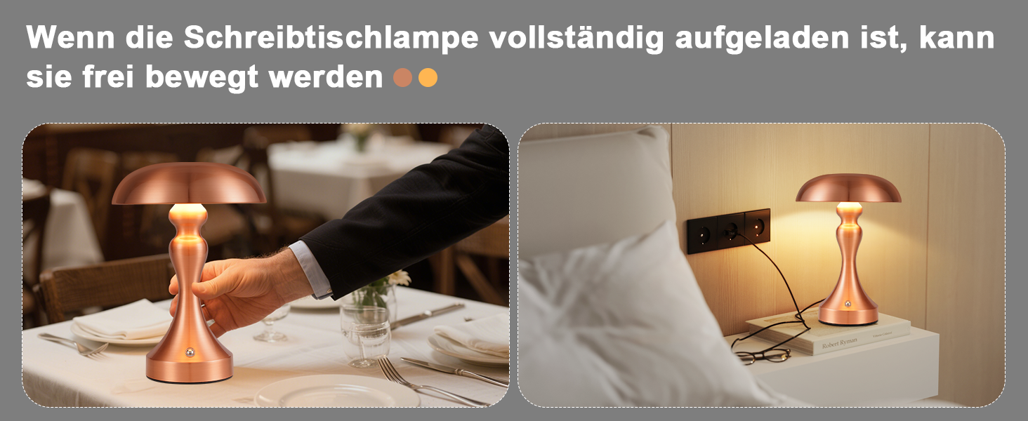 Бездротова настільна лампа з LED-підсвічуванням, сенсорне керування, регулювання яскравості, вінтажний стиль, USB-зарядка, нічник для спальні/вітальні (червоно-бронзова, 2 шт.)