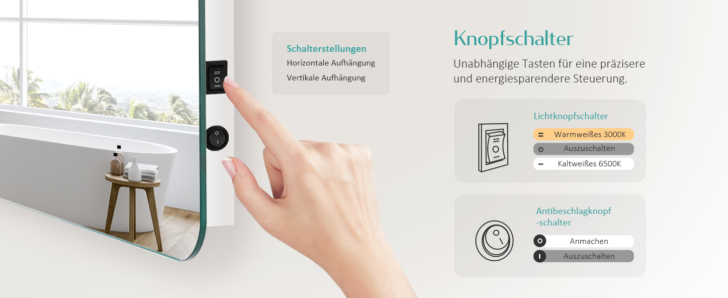 Дзеркало для ванної кімнати EMKE з підсвічуванням 50x70 см, запобігання запотіванню, 3 кольори світла, регулювання яскравості, сенсорне управління, функція пам'яті та автоматичне вимкнення через 3 години, ідеально для ванної кімнати (60 x 40 см)