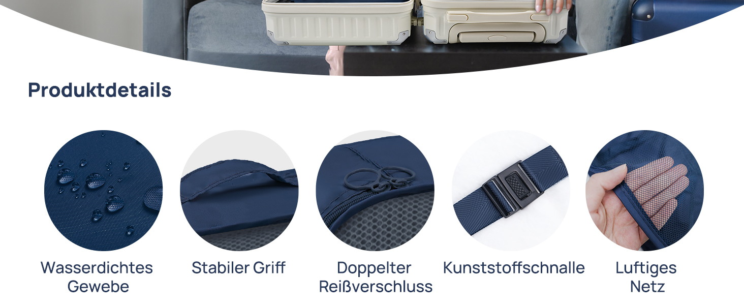 Органайзери для валізи Packing Cubes, 8 шт., водонепроникні, блакитні + косметичка