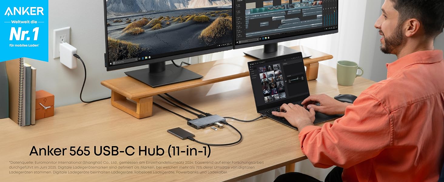 Хаб USB-C Anker 565 11-в-1: Док-станція з USB-A, HDMI 4K, DisplayPort, PD 85W, Ethernet, microSD, SD, для MacBook Pro та інших