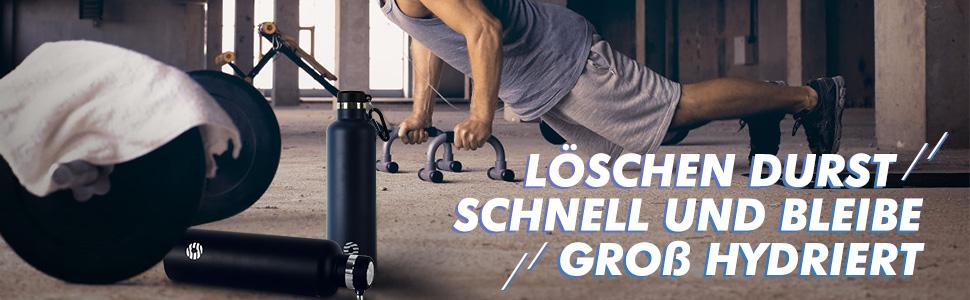 Фляга спортивна Feijian 1л з карабіном - термофляга з нержавіючої сталі, витікає, для води, кави, чаю, без BPA, для спорту, відпочинку, школи, кемпінгу, велосипеда, армійного кольору (світло-зелений, 750 мл)