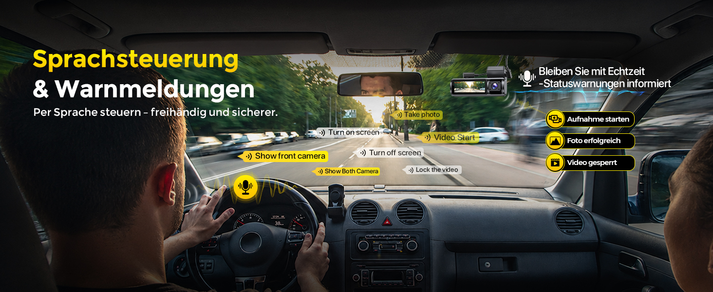 3-канальний автомобільний відеореєстратор GKU C300 4K+1080P+4K, передня, салонна та задня камери, 5.8G WiFi, чорний