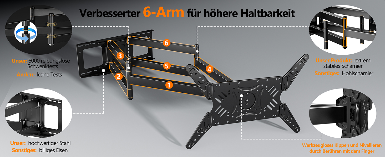 Настінне кріплення для телевізора Heavy Duty XXXL 60-120 дюймів, поворотне, з регулюванням нахилу, до 125 кг, VESA 200x100-600x400 мм