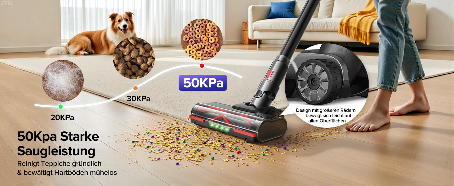 Бездротовий акумуляторний пилосос Lubluelu 550W/50KPa з дисплеєм та антизаплутувальною насадкою, до 50 хвилин роботи, для твердих поверхонь, килимів та шерсті тварин