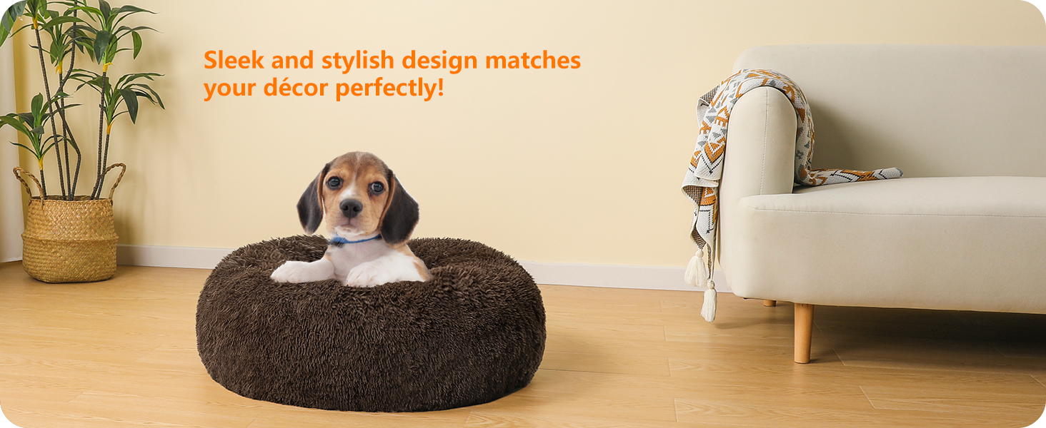 Ортопедичне ліжко для собак HMTOPE: кругла подушка, софа для собак та котів, корзина для собак, зручне, миюче, 70 см Ø, (60 x 60 x 18 см, Коричневий)