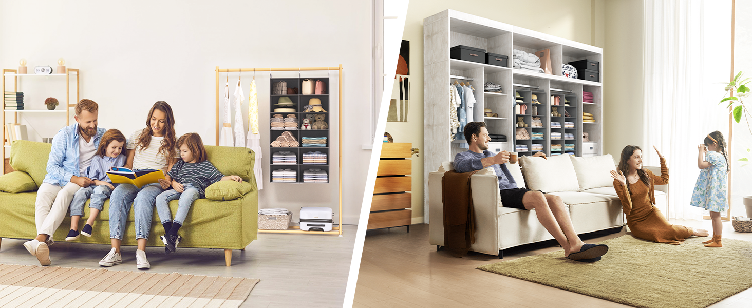 Організатор для шафи з 6 полицями, сірий - для одягу, з металевими гачками, компактний, для спальні, гуртожитку