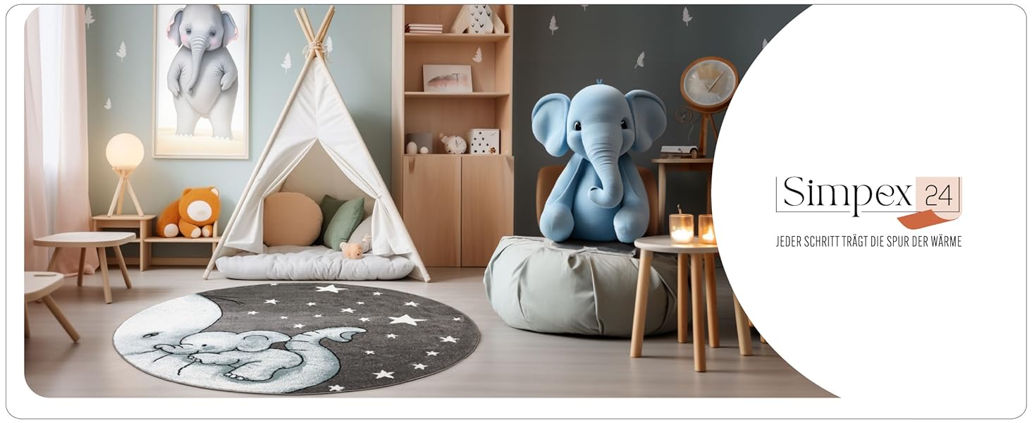 Дитячий килим круглий Elefant Design, короткий ворс, блакитно-сірий 120 см для хлопчиків та дівчаток. Антиалергенний, м'який килим в дитячу кімнату