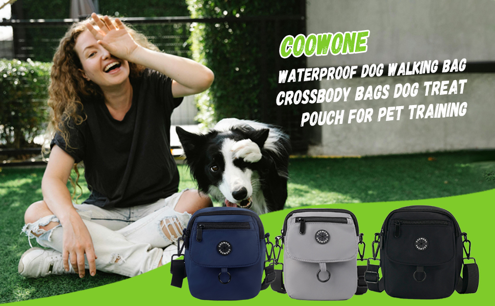 Водонепроникна сумка для ласощів для собак COOWONE, велика місткість, для прогулянок, компактна та легка, з дозатором пакетів для екскрементів, сумка через плече для дресирування собак, чорна