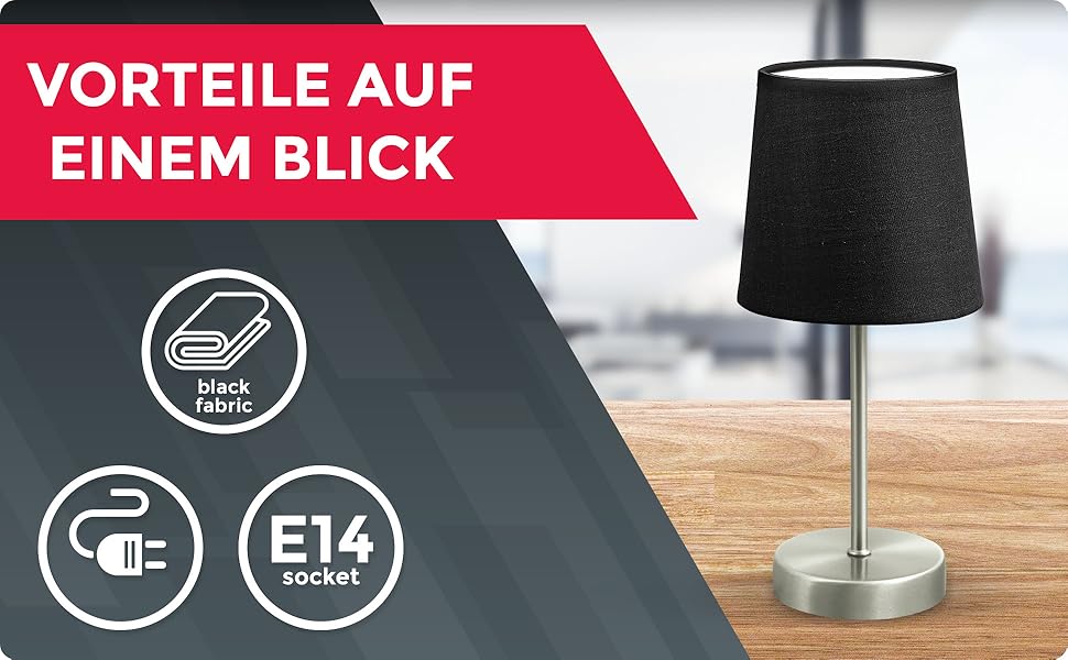 Стійка лампа B.K.Licht Vintage з абажуром з тканини, чорного кольору, 33x20 см | Стійка лампа для дому, офісу, читання