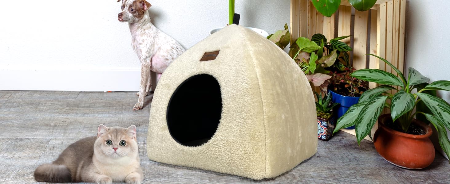 Кішка-будиночок для дому: затишне ліжко-печера для котів з м'яким знімним подушкою, 40x40x35 см, темно-синій