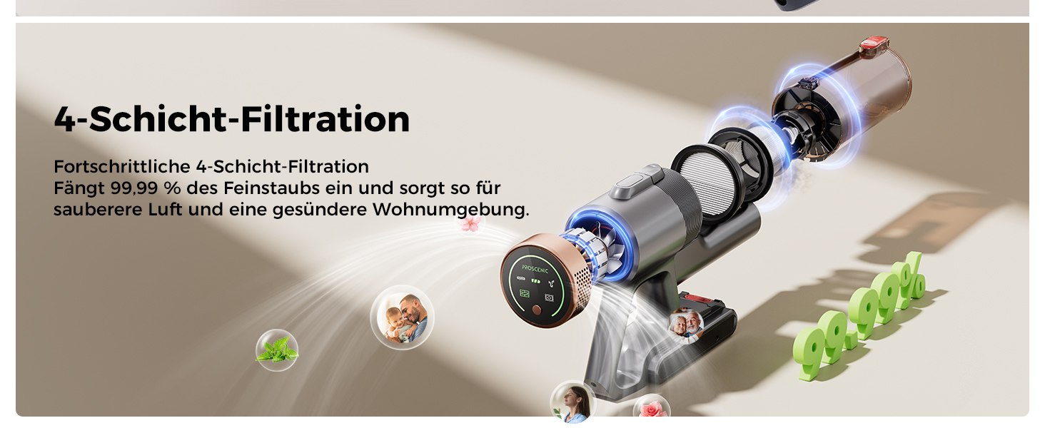 Бездротовий пилосос Proscenic P11 Ultra з акумулятором, легкий, самостійно стоїть, 50Kpa, 50хв, з сенсорним екраном, зелене світло, анти-заплутування, для килимів, твердих поверхонь, автомобіля, шерсті домашніх тварин, золотий