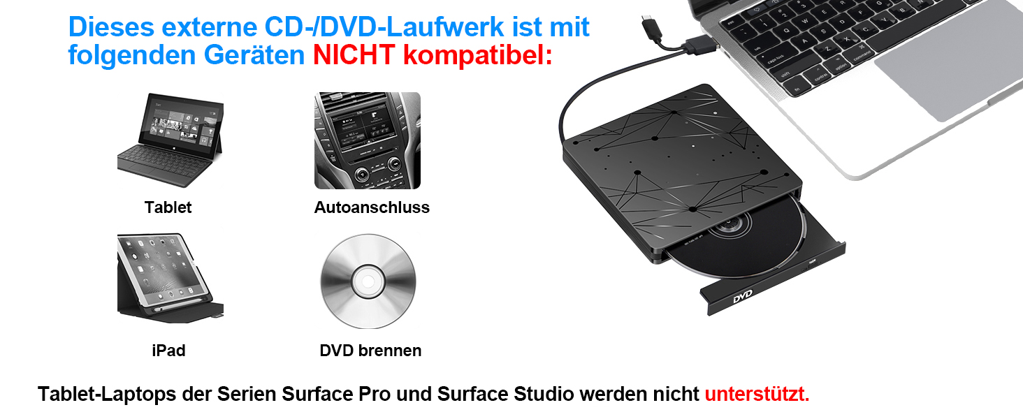 Зовнішній CD/DVD привід LMEN з USB 3.0 для ноутбука та ПК, портативний DVD-записувач CD-ROM, низький рівень шуму, сумісність з Windows, Linux, MacBook