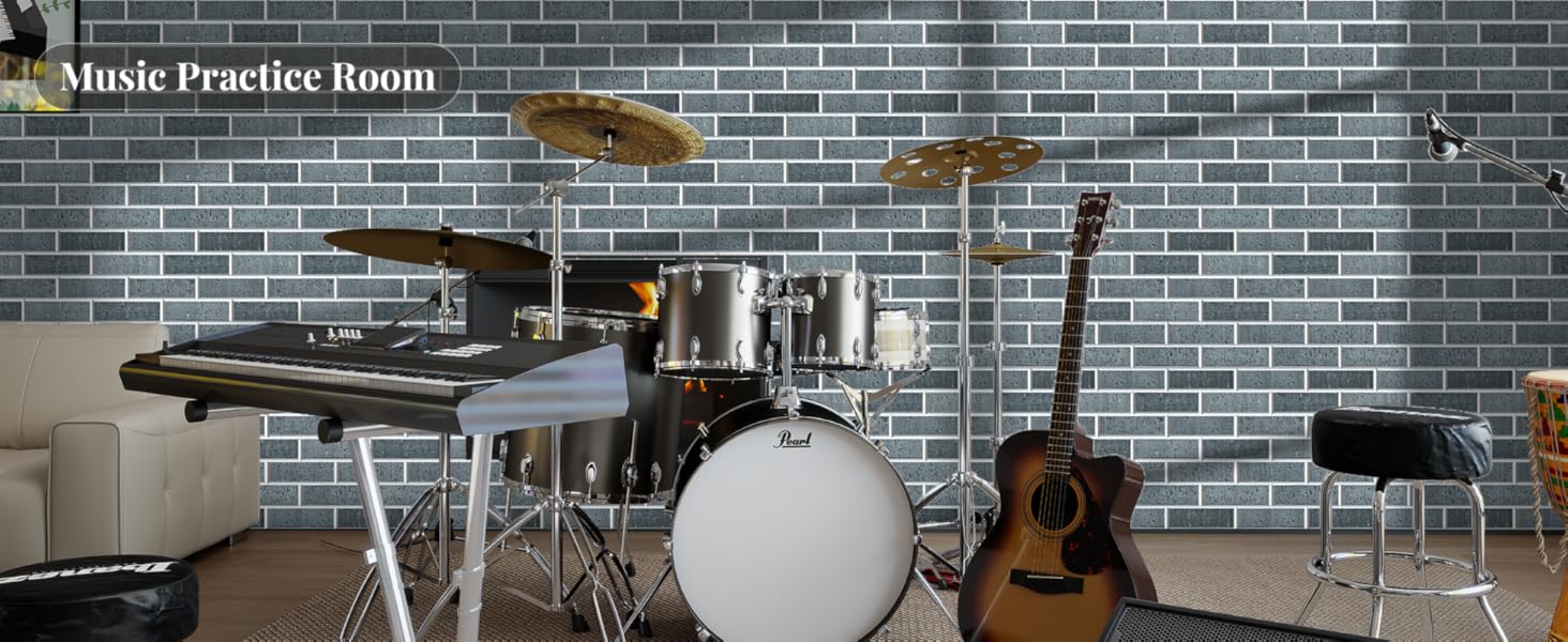 Акустичні панелі JBER самоклейні для звукоізоляції, шумопоглинаючі стінові панелі «цегляний» для студії, геймерської кімнати та офісу, 30x30x1 см, 12 шт, колір чорний крейда