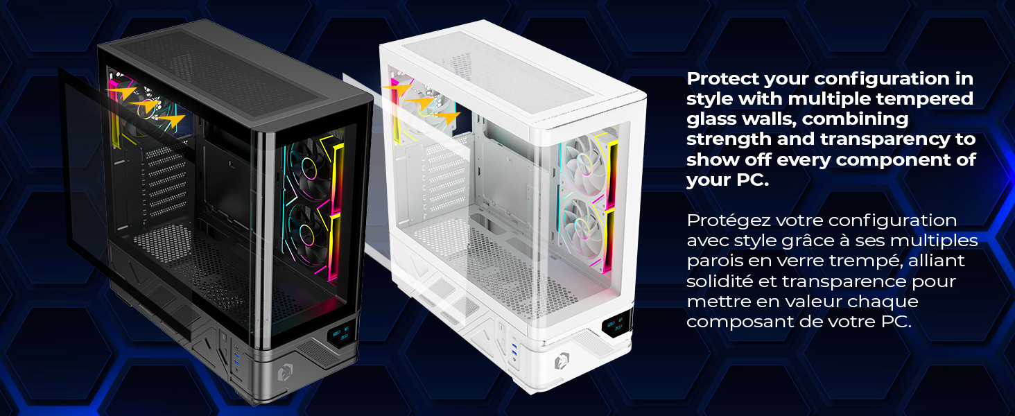 Корпус для ПК Empire Gaming ECM252 Mid Tower з цифровим дисплеєм (температура CPU/GPU, RPM) - 3 ARGB вентилятори - ATX/Micro-ATX/ITX - USB C (Чорний)