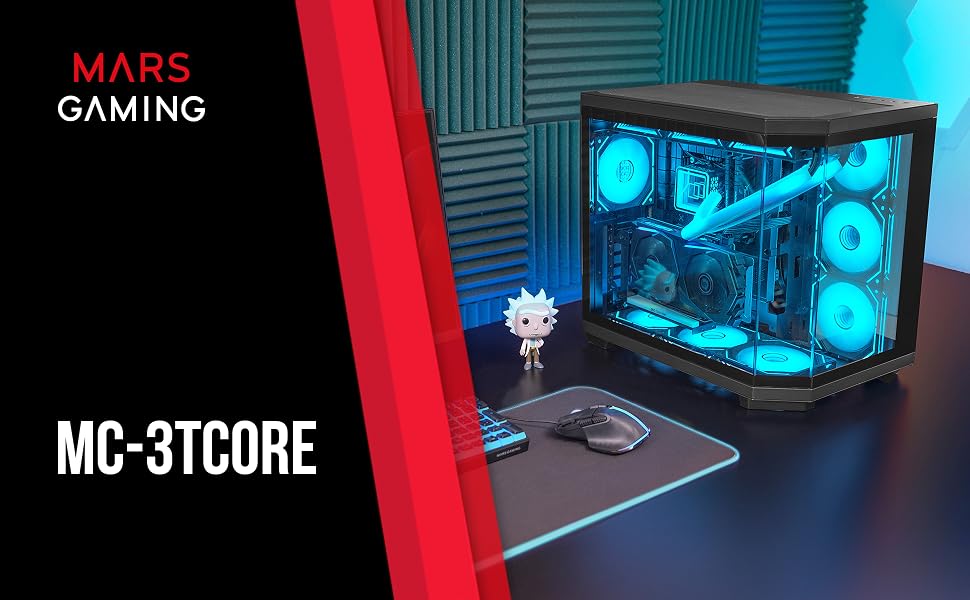 Ігровий корпус Mars Gaming MC-3T CORE ATX, панорамне скло (Dual-Camera), реверсивна материнська плата, підтримка рідкого охолодження, чорний