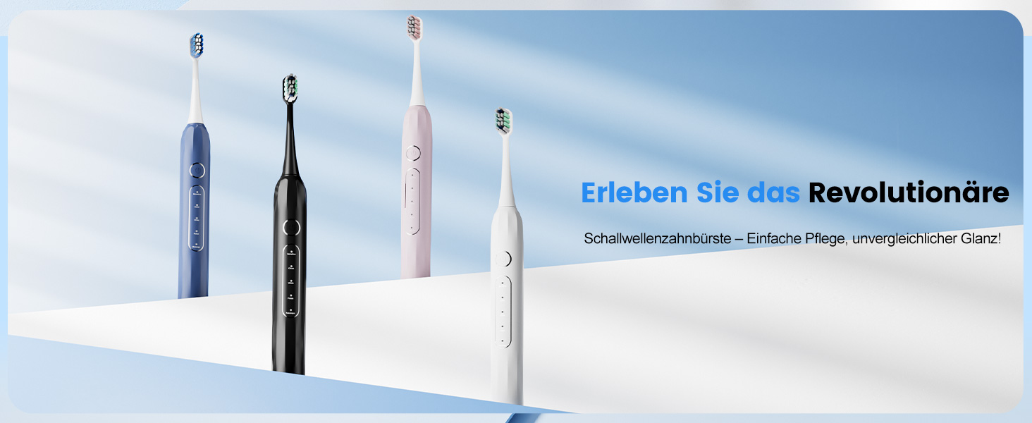 Електрична зубна щітка зі звуковими вібраціями, 5 режимів, таймер 30с, для відбілювання зубів за 2 тижні, 8 змінних насадок з м'якою 3D-щіткою, IPX7, 8 насадок