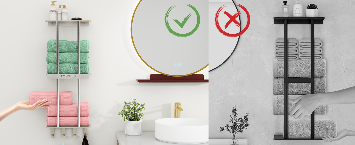 Трирівнева підставка для рушників з металевою полицею та 4 гачками, 86 см, срібна | Підставка для рушників для ванної кімнати