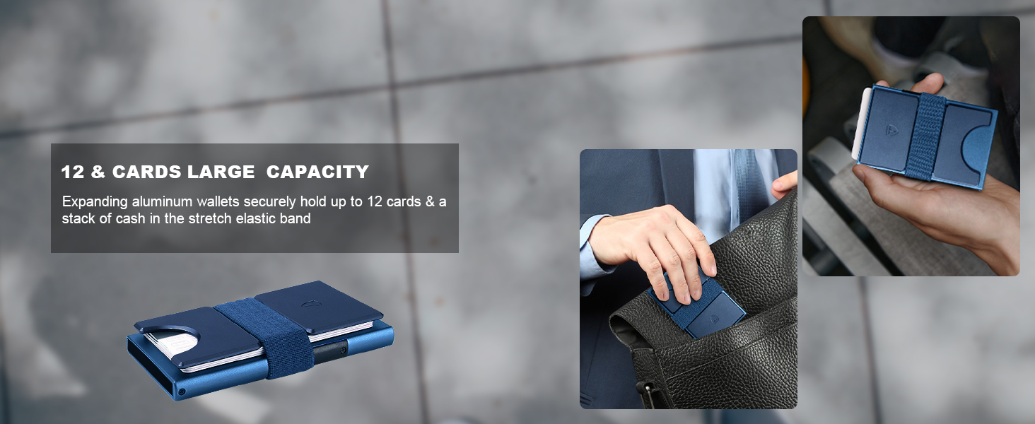 Чоловічий тонкий металевий картхолдер на 12 карт з RFID захистом, виштовхувальною кнопкою, Marineblau (морський синій)