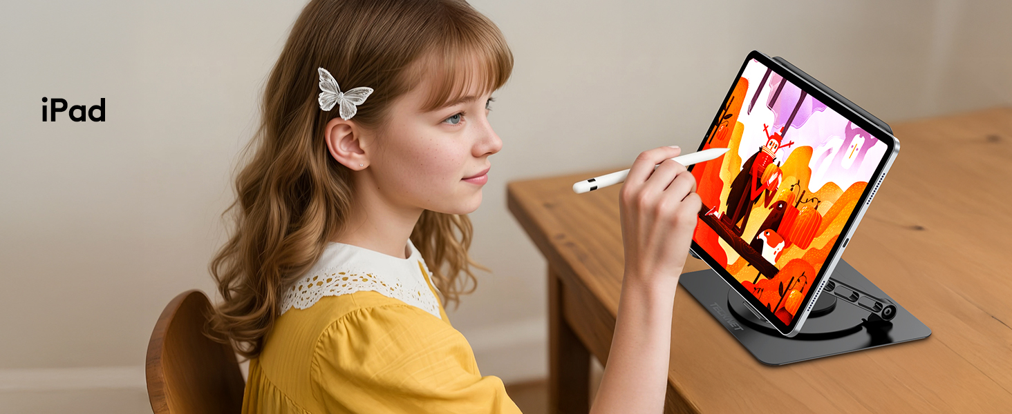 Підставка для ноутбука TECKNET 360° регульована по висоті, металева, ергономічна, для MacBook, Dell (до 17.3 дюймів), чорна