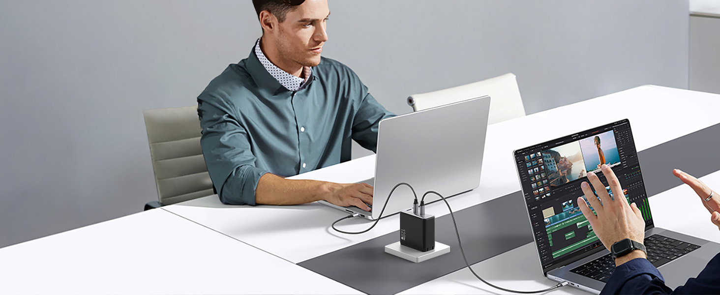 Зарядний пристрій USB-C 67W NOVOO GaN III 3-порти, швидка зарядка для MacBook, iPad, Pixel, Samsung, iPhone, Steam Deck (Чорний)