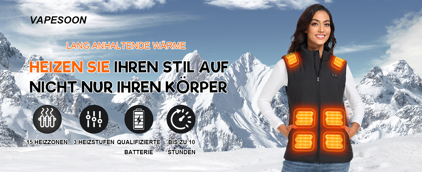Обогреваемый жилет для мужчин и женщин 7,4V с аккумулятором 20000mAh, до 12 часов быстрого нагрева, 15 зон нагрева – для велоспорту, кемпинга и работы зимой, XS, глубокий черный