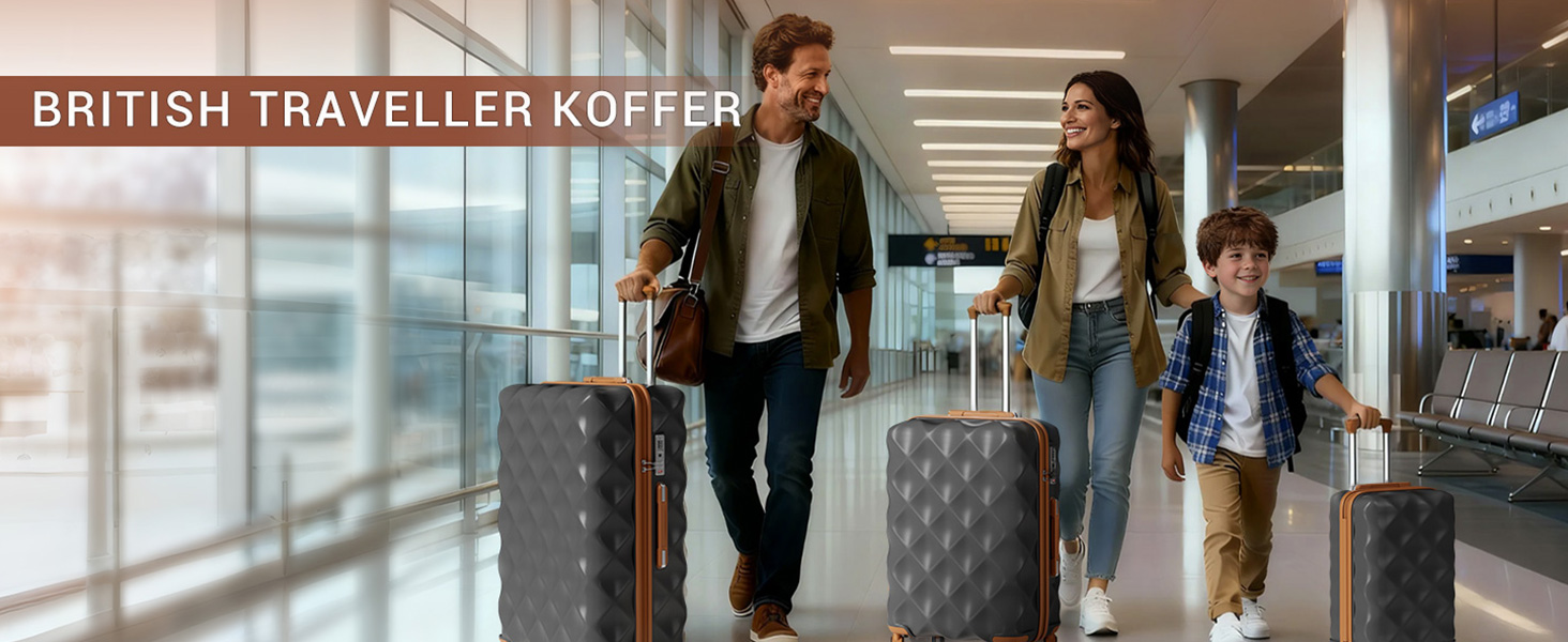 Набір валіз для подорожей British Traveller, 2 предмети, жорсткий корпус, замок TSA (Сірий, 34Л + 57Л)