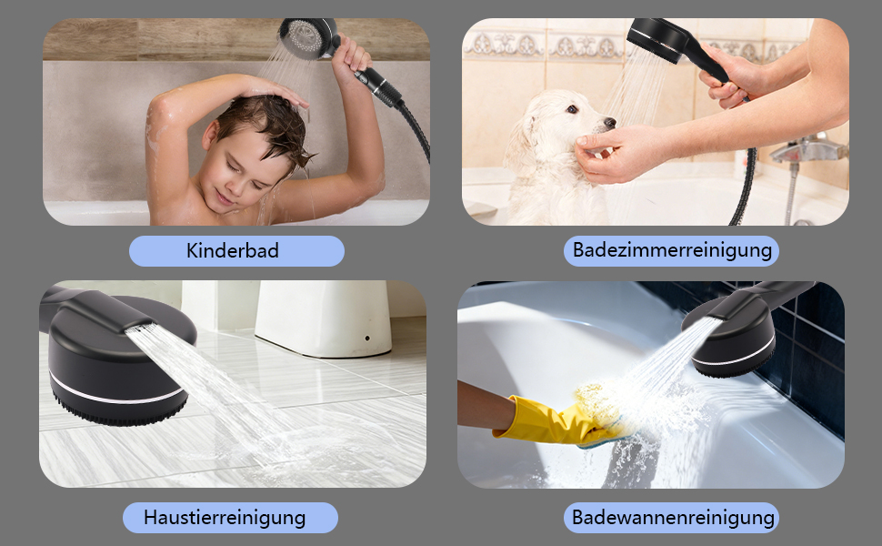 Фільтрована лійкова насадка для душу з високим тиском, ручна, з шлангом, 4 режими, економія води, чорна Pro (DE-002)