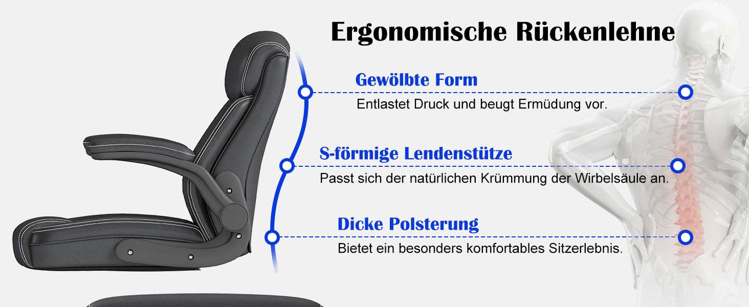 Офісний крісло AnyGod з шкіри, регульовані підлокітники, поворотне, для дому та офісу, до 136 кг, чорне