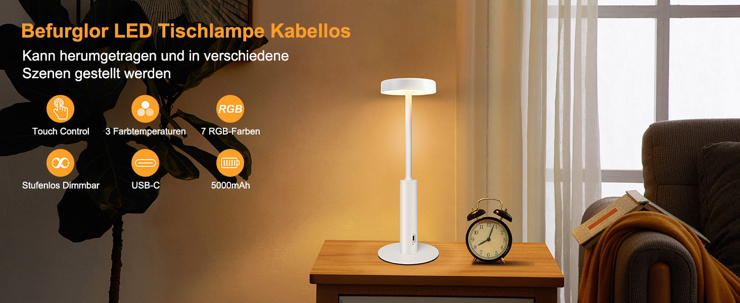 Бездротова LED лампа для столу з регулюванням кольору та яскравістю, сенсорне керування, для дому та кафе