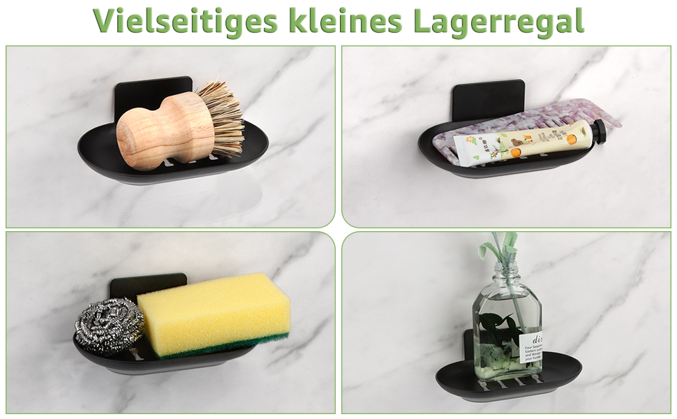 Тримач для мила настінний без свердління, нержавіюча сталь, з піддоном для стікання води, чорний. Підходить для ванної кімнати та кухні, для мила, губок, щіток.