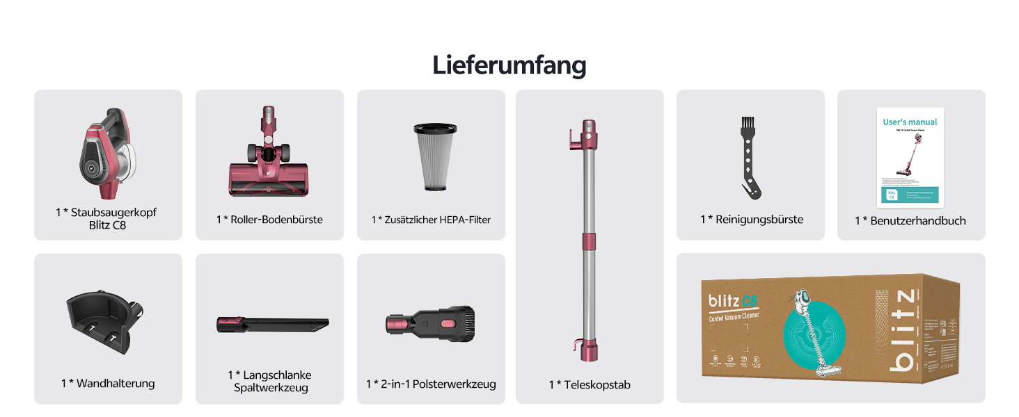 Vexilar Бездротовий пилосос 600W, 60kPa, 6-в-1 з LED, анти-алергенний, для дому та тварин, 7м кабель, легкий
