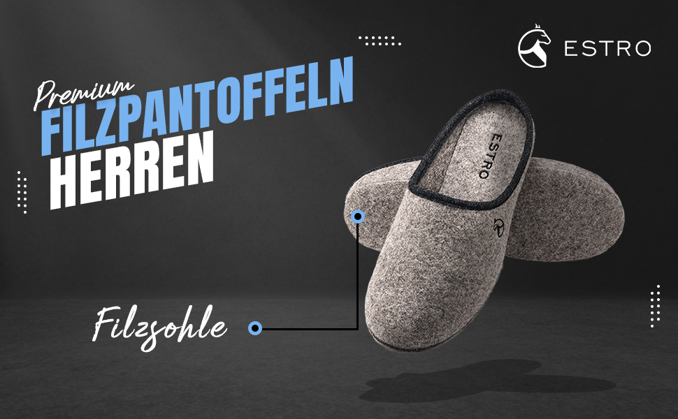 Чоловічі фетрові тапочки ESTRO - теплі зимові халапи для дому, сірий колір, розмір EU 45, широка форма