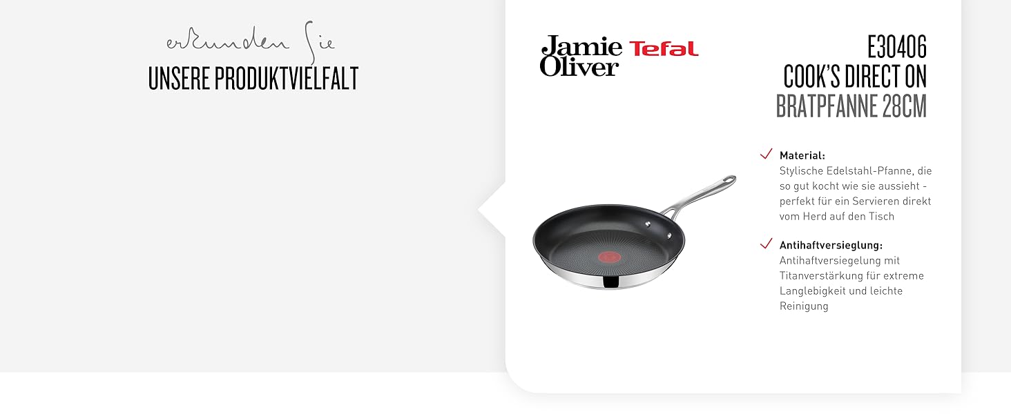 Сковорода Tefal Jamie Oliver Cook's Classics 28 см, індукційна, антипригарна, з термоіндикатором, нержавіюча сталь