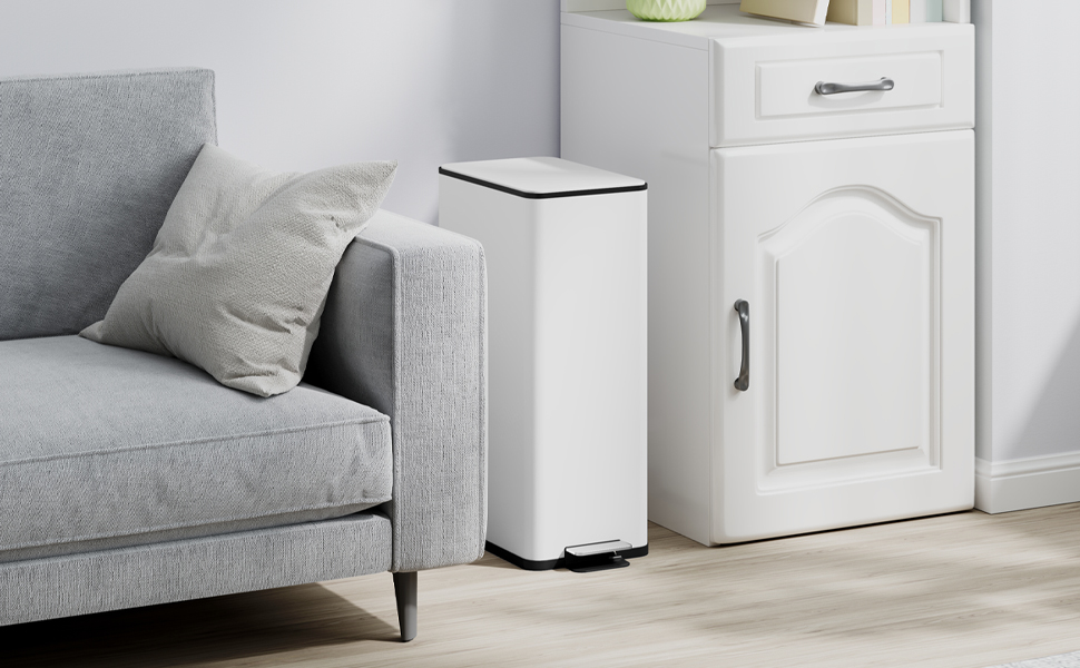Сміттєвий відер HOMCOM на 20 л з педаллю та м'яким закриттям кришки (Soft-close), нержавіюча сталь, білий, 21.5 x 37.2 x 57 см
