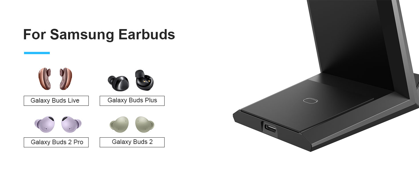 Зарядний пристрій NANAMI 3-в-1 для Samsung Galaxy Watch, Buds та смартфонів S25, S24, S23, Z Flip, Z Fold (чорний)