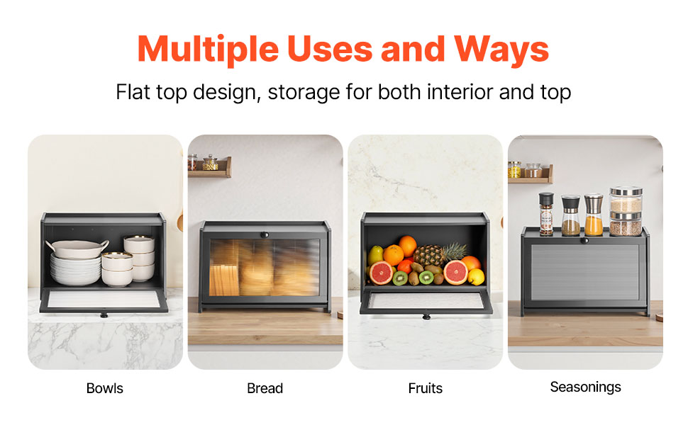 Дерев'яна коробка для хліба VEVOR: органайзер для зберігання з акриловою кришкою, чорний